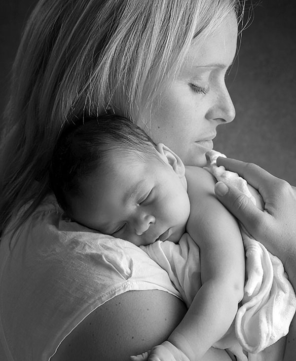 Mother and Baby Portrait Black and White